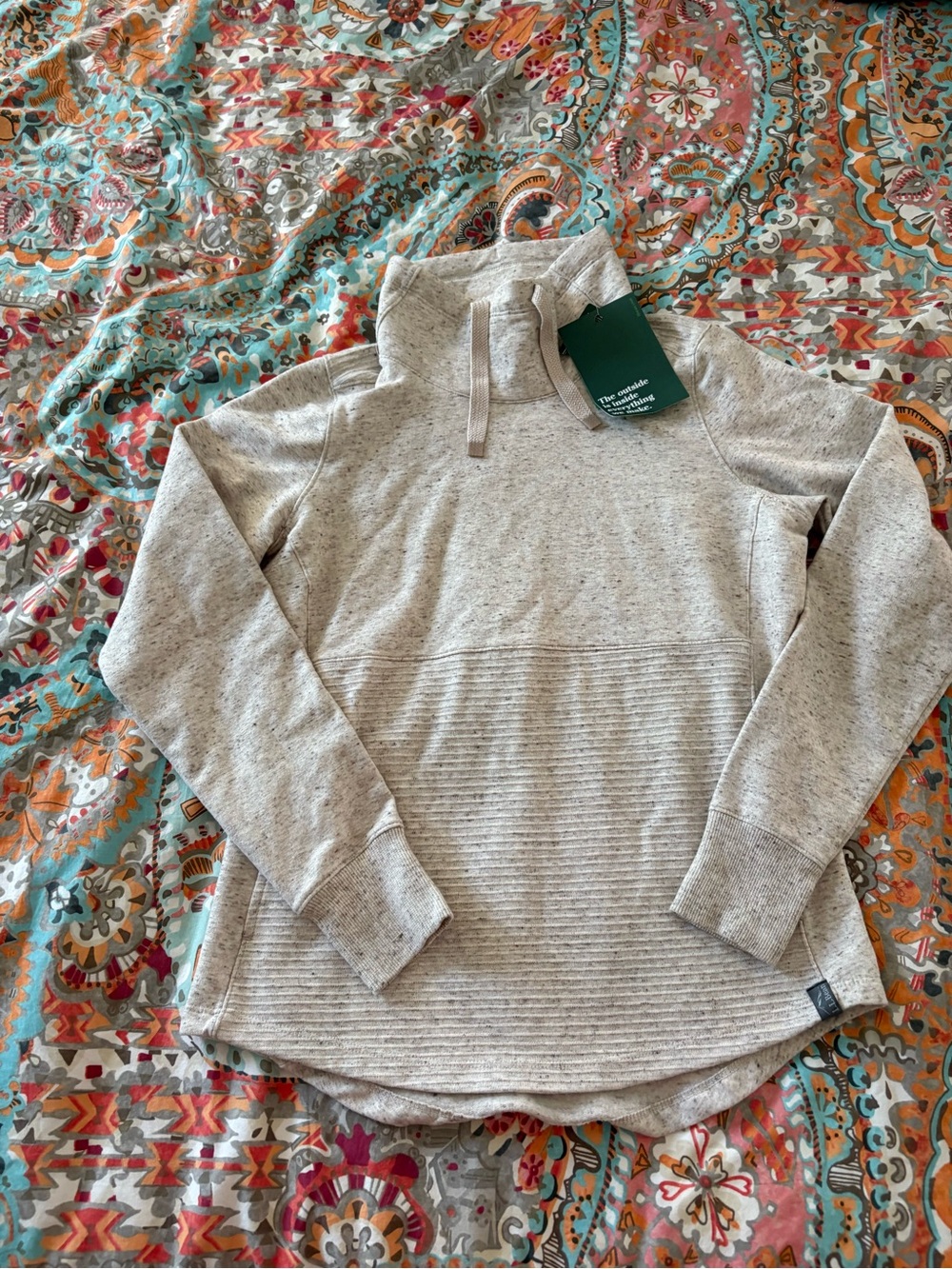 L.L. Bean Women's Heathered Light Cream Cowl Pullover
